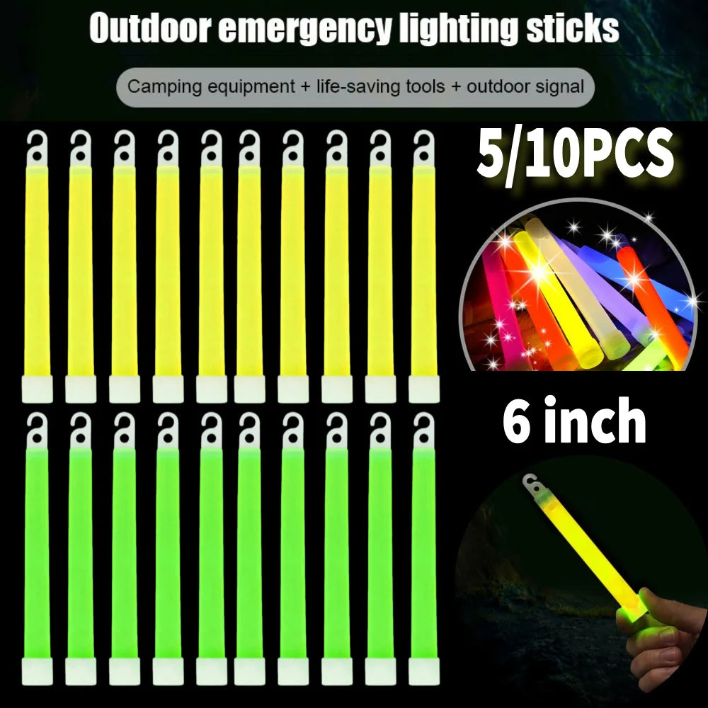 Waterproof Survival Glow Sticks – 5/10PCS  with Hook (Non‑Toxic, 12‑Hour Glow)