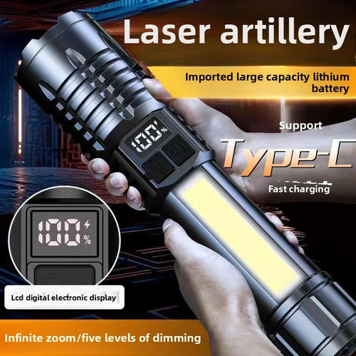High Power LED Flashlight Type-C Rechargeable Waterproof Torch with COB Side Light Zoom Portable Camping Hiking Lamp