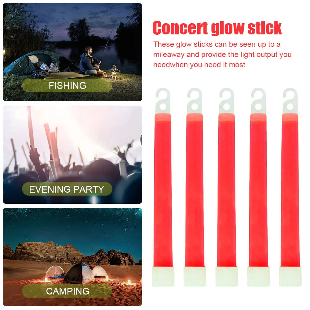 Waterproof Survival Glow Sticks – 5/10PCS  with Hook (Non‑Toxic, 12‑Hour Glow)