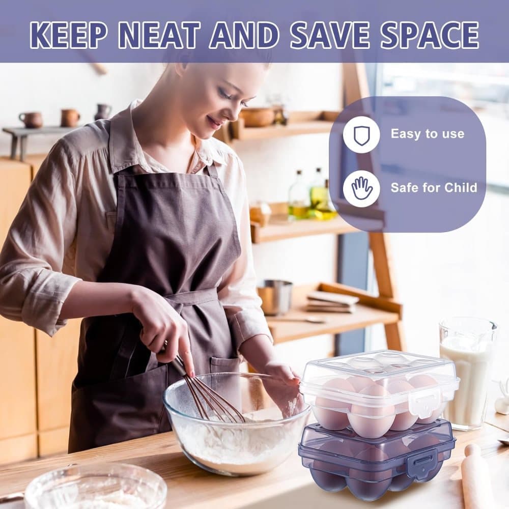 6-Compartment Egg Storage, White Portable Transparent PP Egg Holder for Refrigerator Picnics Hiking, 6 eggs