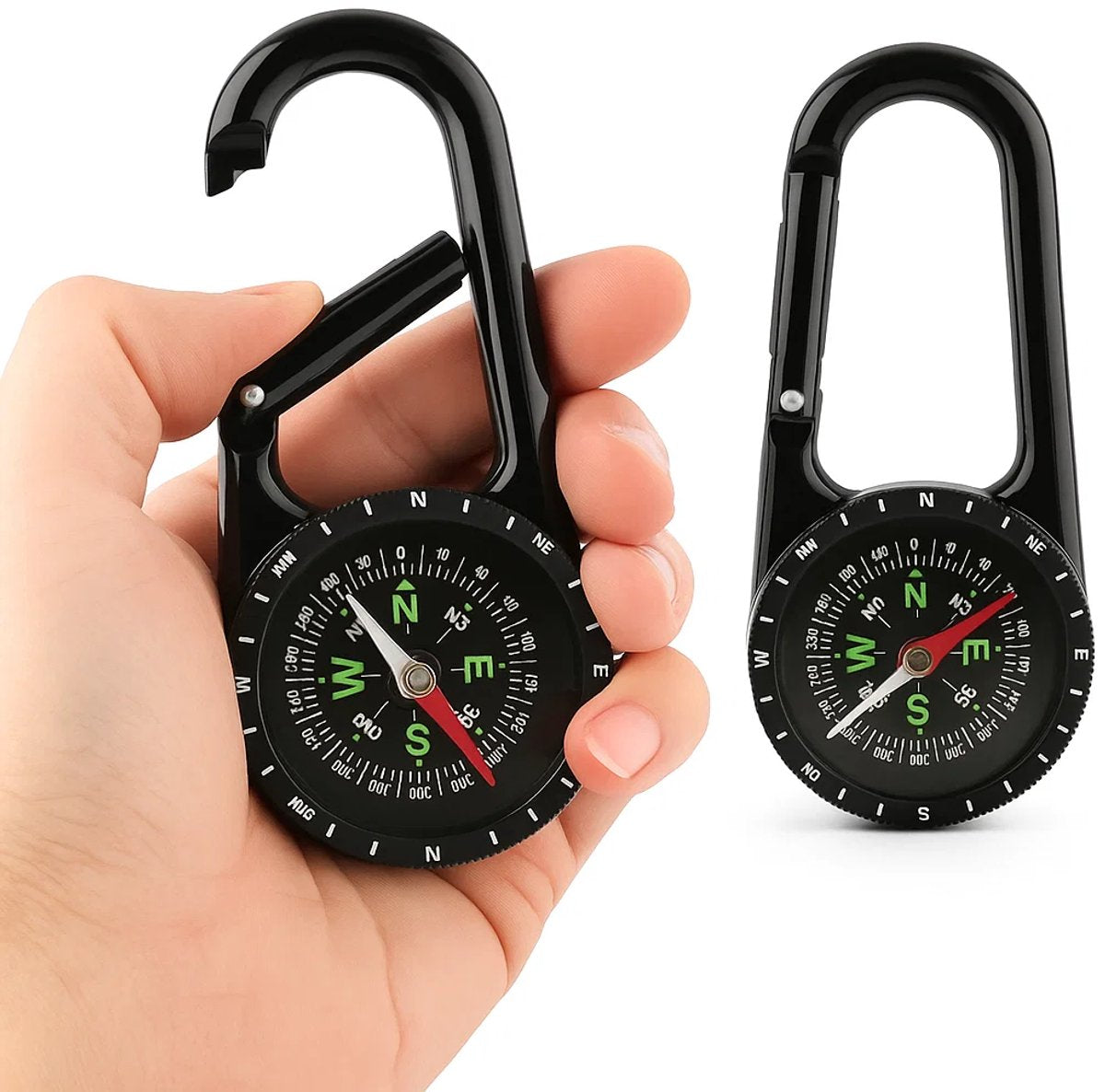 Multifunctional Compass Carabiner | Survival Multitool | Belt Clip | Extra‑Strong Portable Gear – Black
