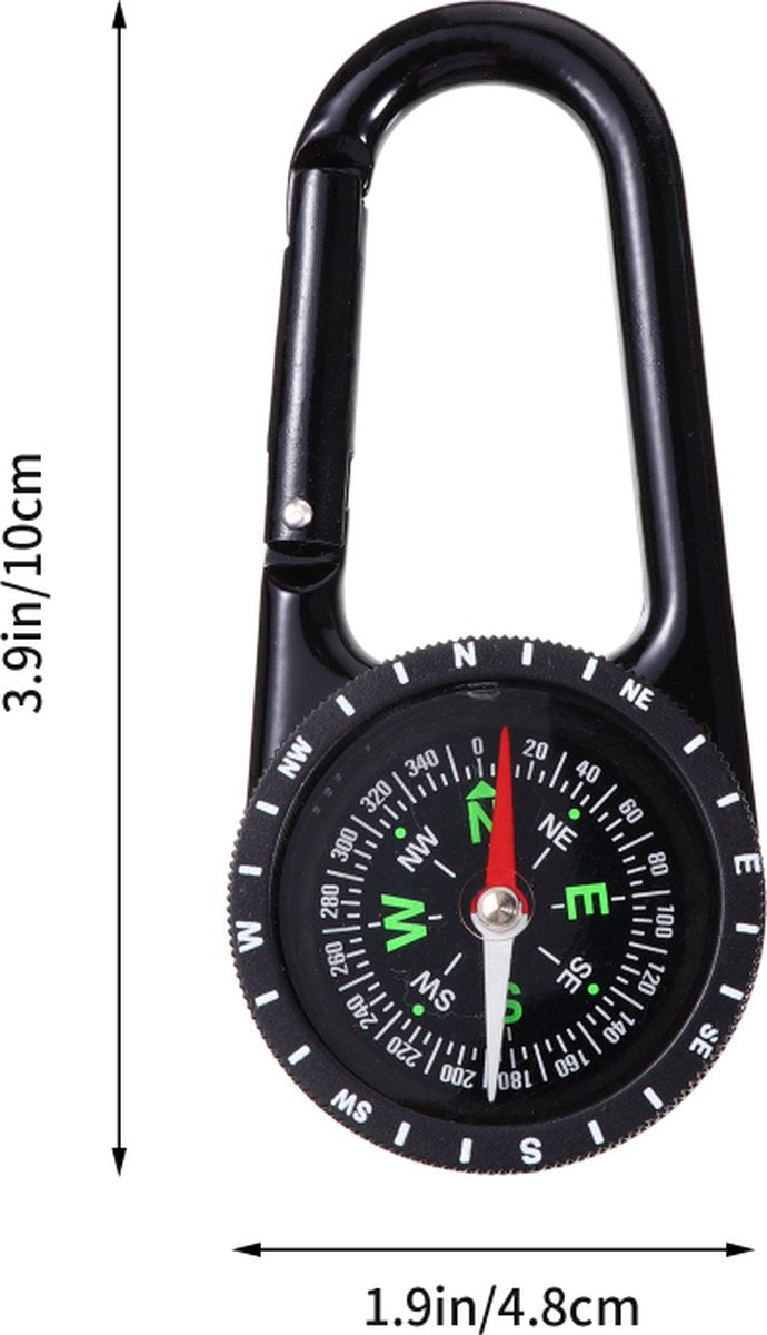 Multifunctional Compass Carabiner | Survival Multitool | Belt Clip | Extra‑Strong Portable Gear – Black