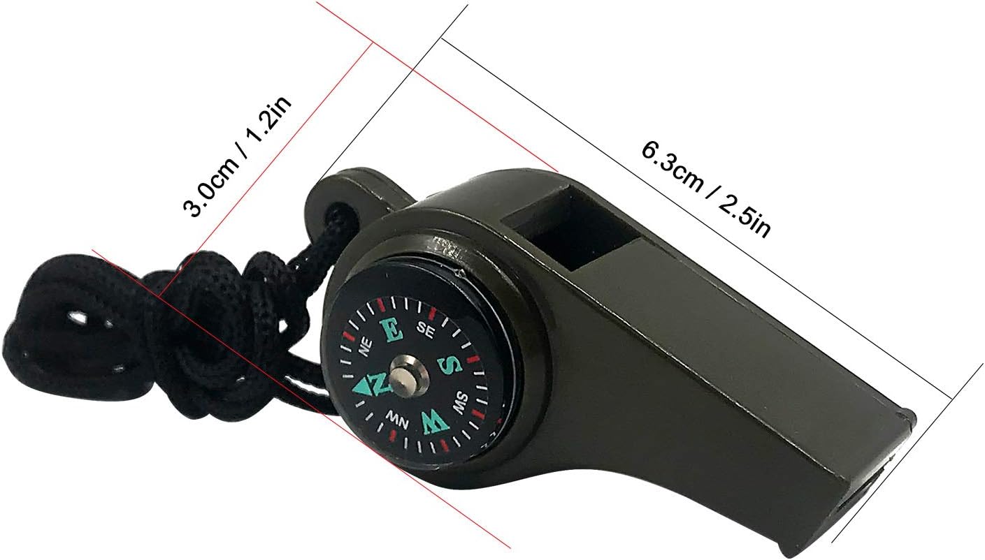 3-in-1 Emergency Whistle with Compass & Thermometer - Set of 2 - Includes Lanyard - Safety Whistle for Outdoor, Hiking & Camping - Green