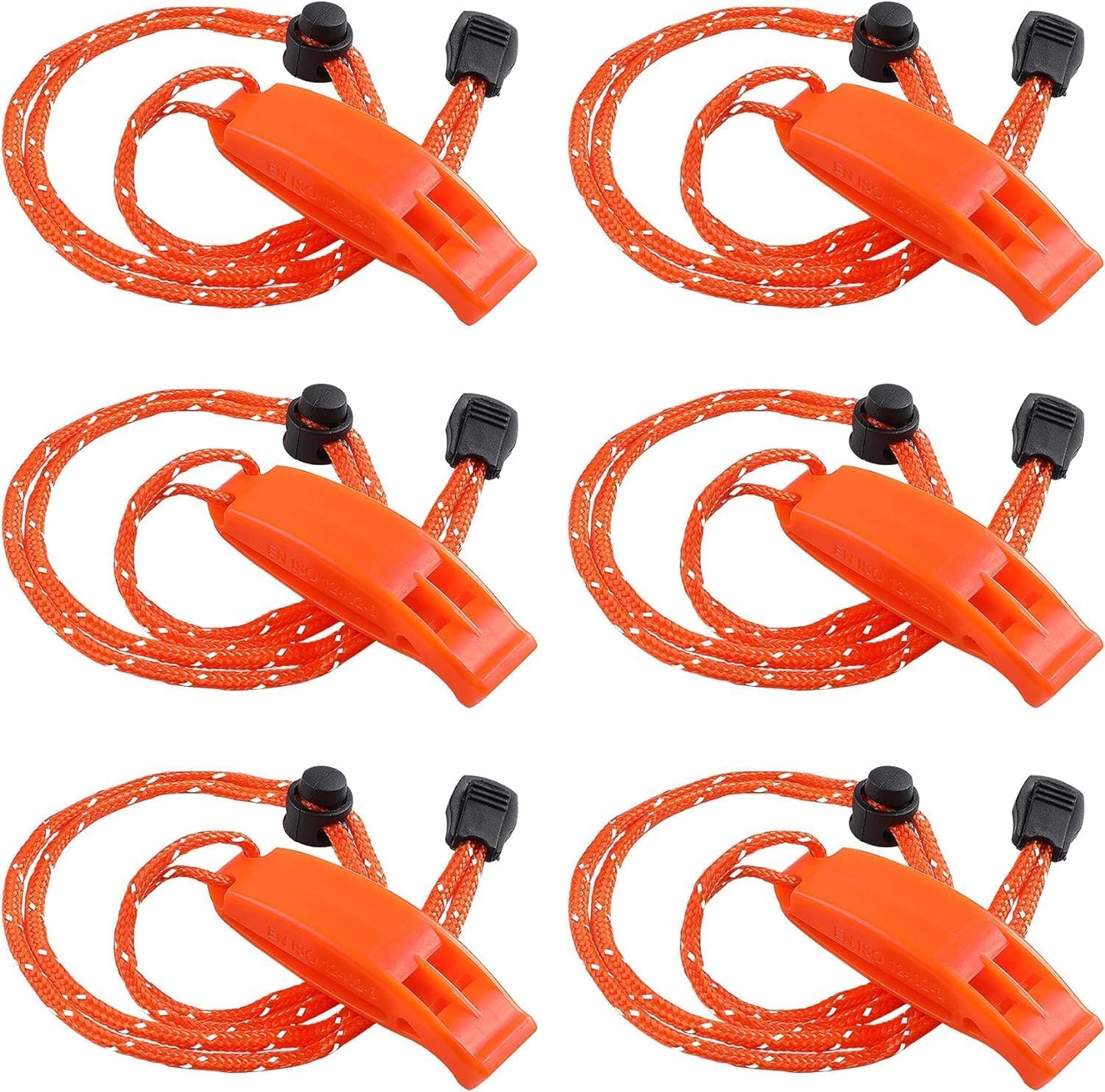 6Pcs Emergency Whistles, Safety Survival Whistles, Loud Floating Whistle with Adjustable Reflective Lanyard, for Boating, Swimming, Water Survival, Camping, Climbing, Hiking