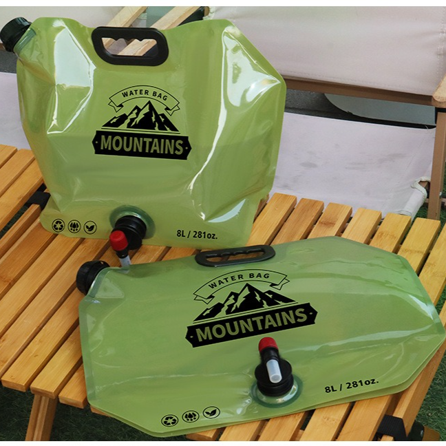 8L Large-Capacity Foldable Outdoor Water Bag,Built-in Faucet, Portable Camping and Travel Water Bag - Khaki