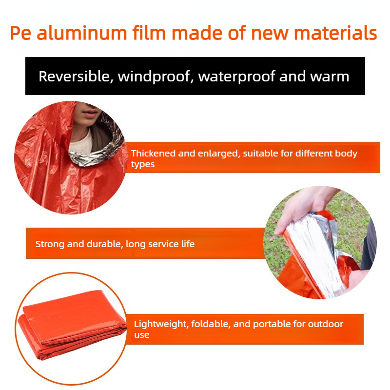 Outdoor Emergency Waterproof Insulated Raincoat, Portable Folding Camping and Hiking Cold-Weather Raincoat – Orange