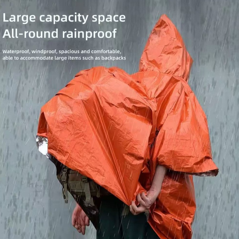 Outdoor Emergency Waterproof Insulated Raincoat, Portable Folding Camping and Hiking Cold-Weather Raincoat – Orange