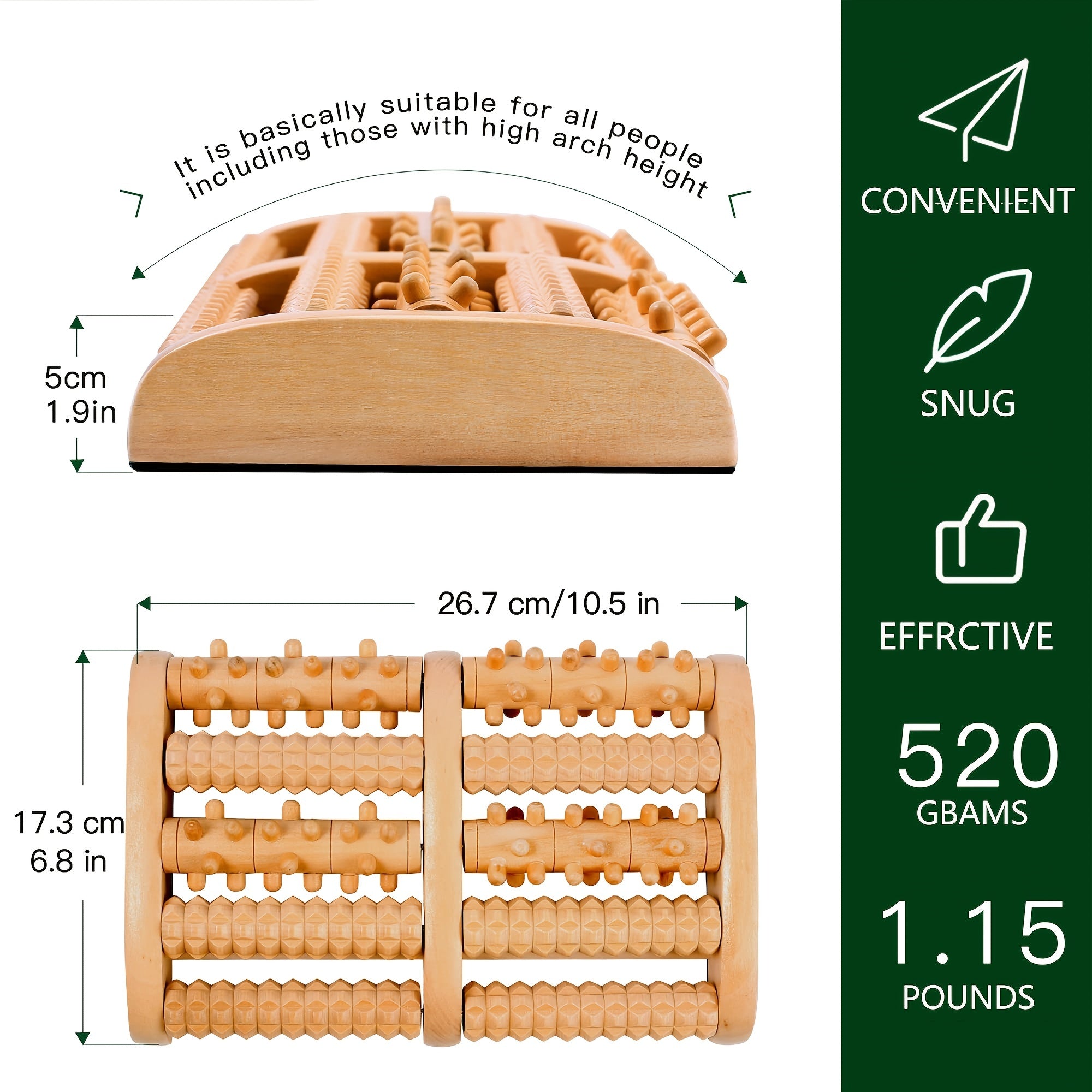 1pc Wooden Foot Massager Roller for Plantar Fasciitis Relief(Brown)